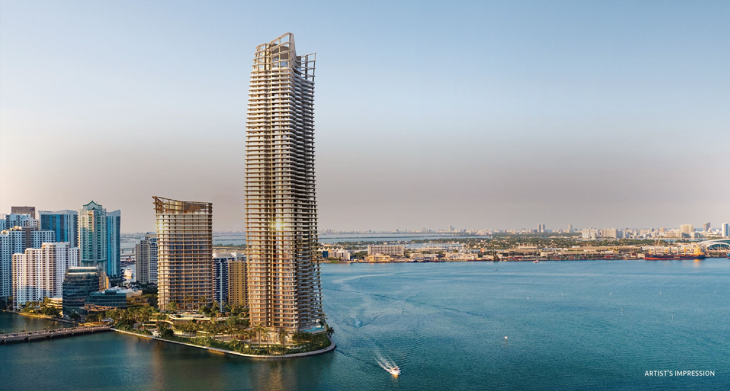Official architectural rendering of The Residences at Mandarin Oriental, Miami on Brickell Key