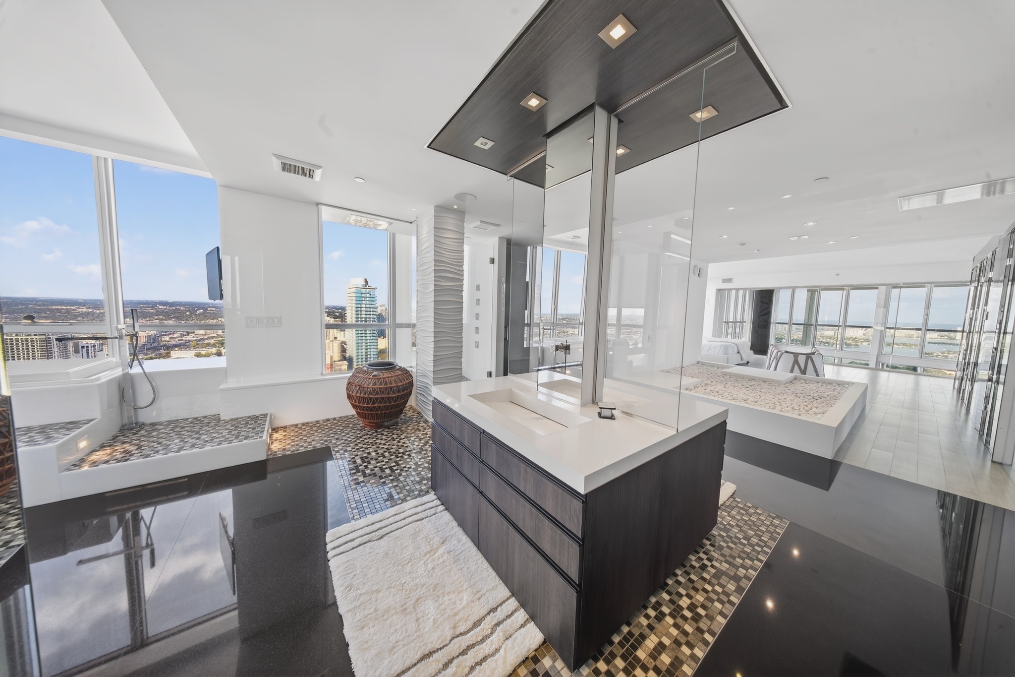 Modern bathroom suite with Miami views